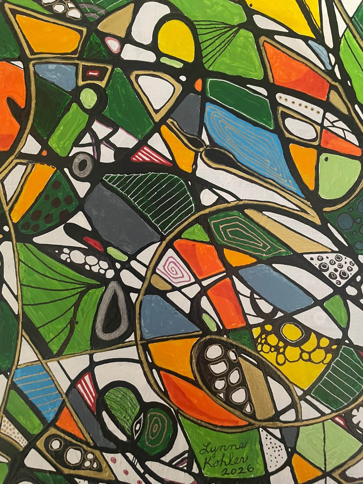 Original painting 12×12″ multicolor abstract design on Canvas by Lynne Kohler