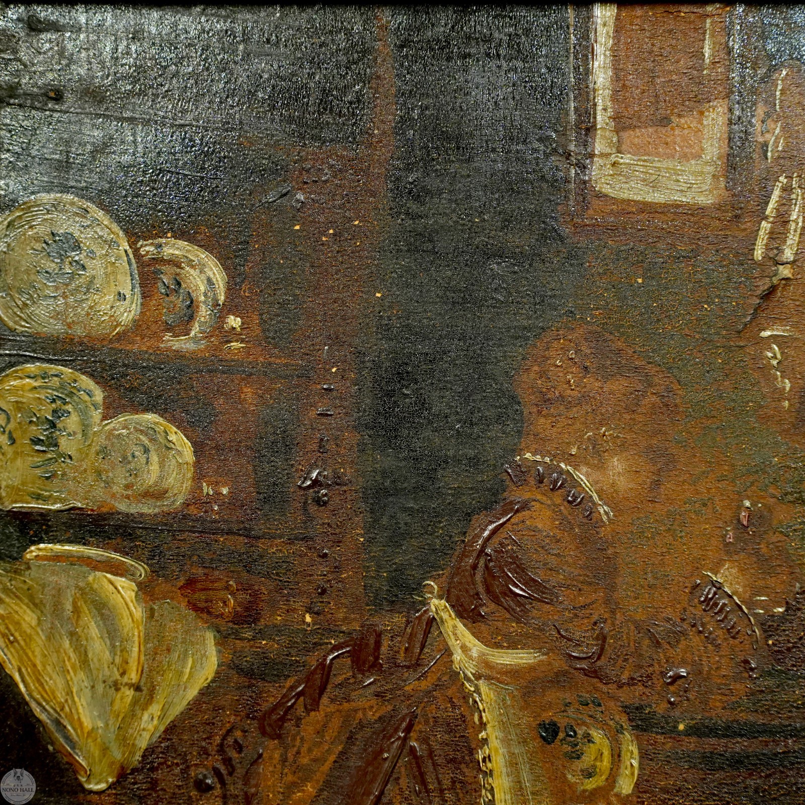 Antique 19th Century Original European School Interior Genre Scene Oil on Canvas