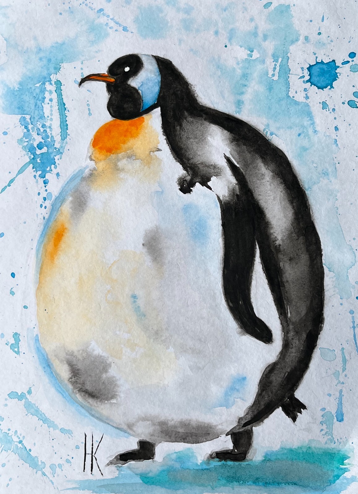 Penguin Painting Animal Original Art Wildlife Watercolor Wall Art 8 x 12 inches