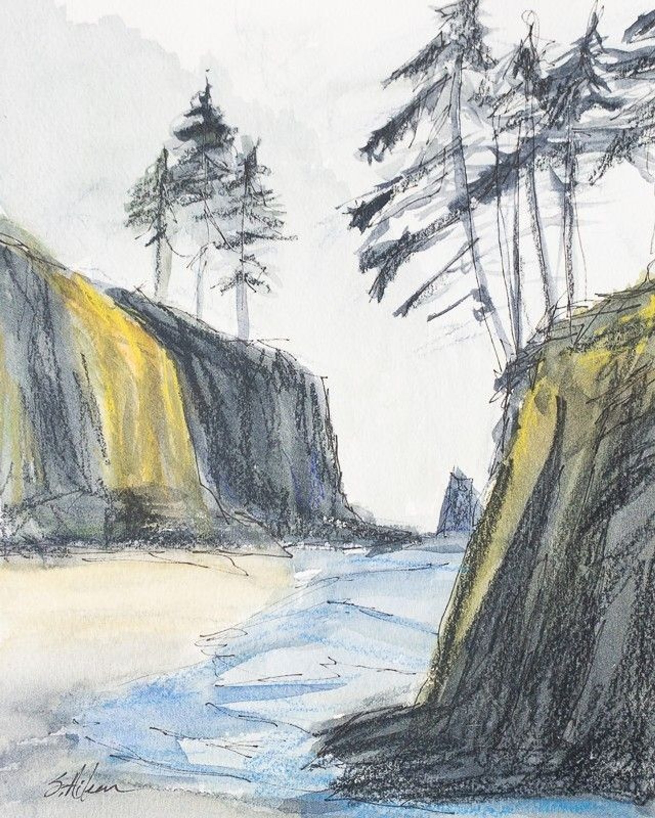 Original Mixed Media Landscape Painting Pacific Olympic Peninsula 8×10 Signed