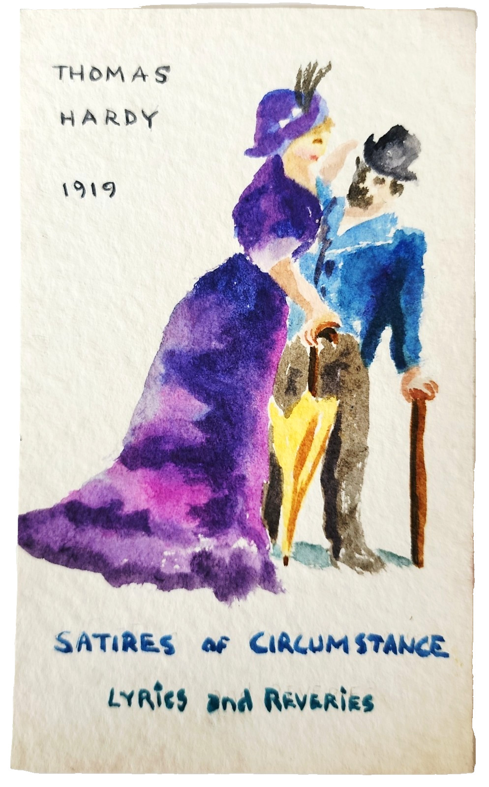 1919 Thomas Hardy Art Card Hand Painted Original Watercolor Satires Circumstance