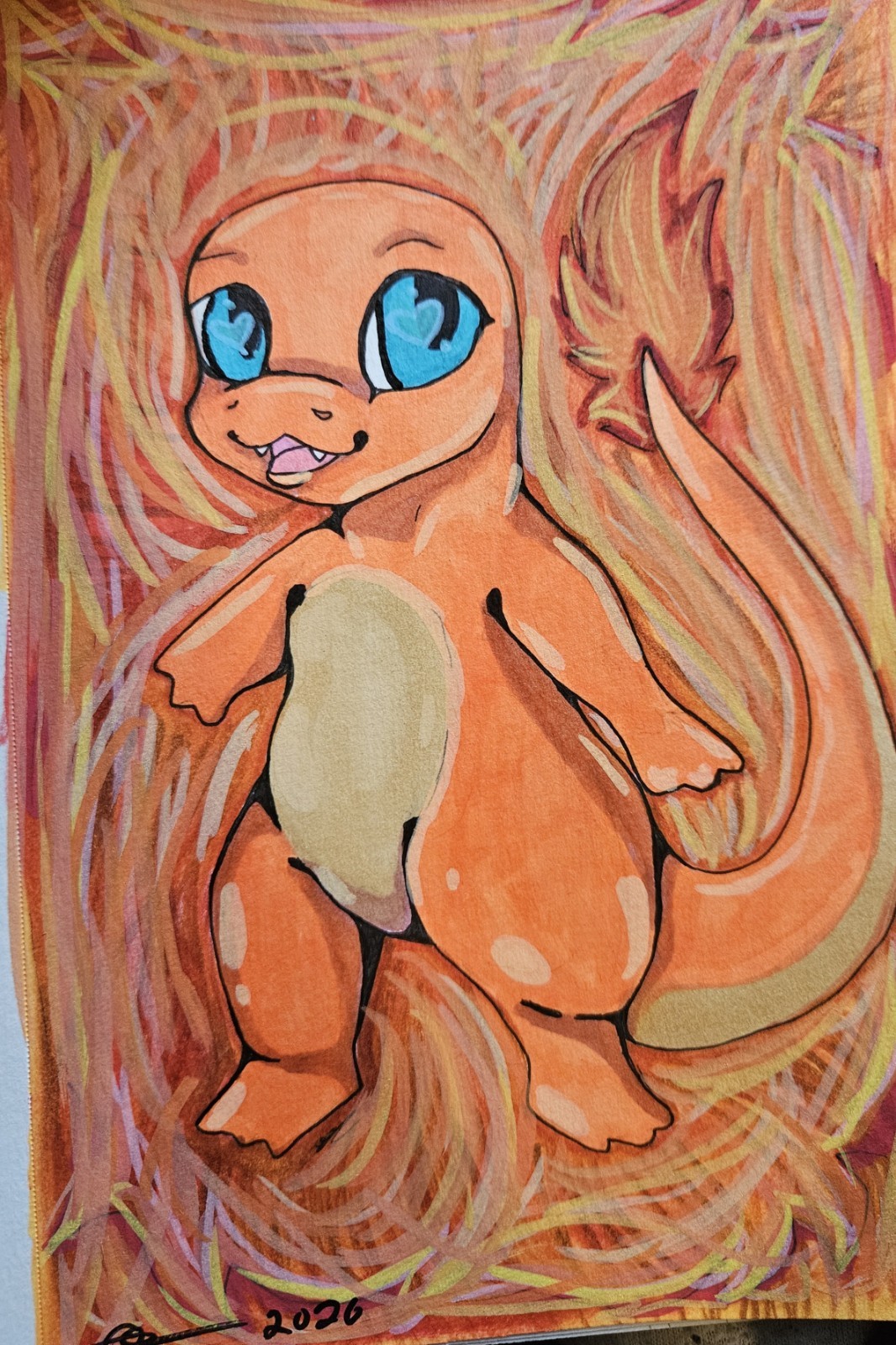 Original Multimedia Pokémon Painting Charmander Fire 5.5×8.5 inches