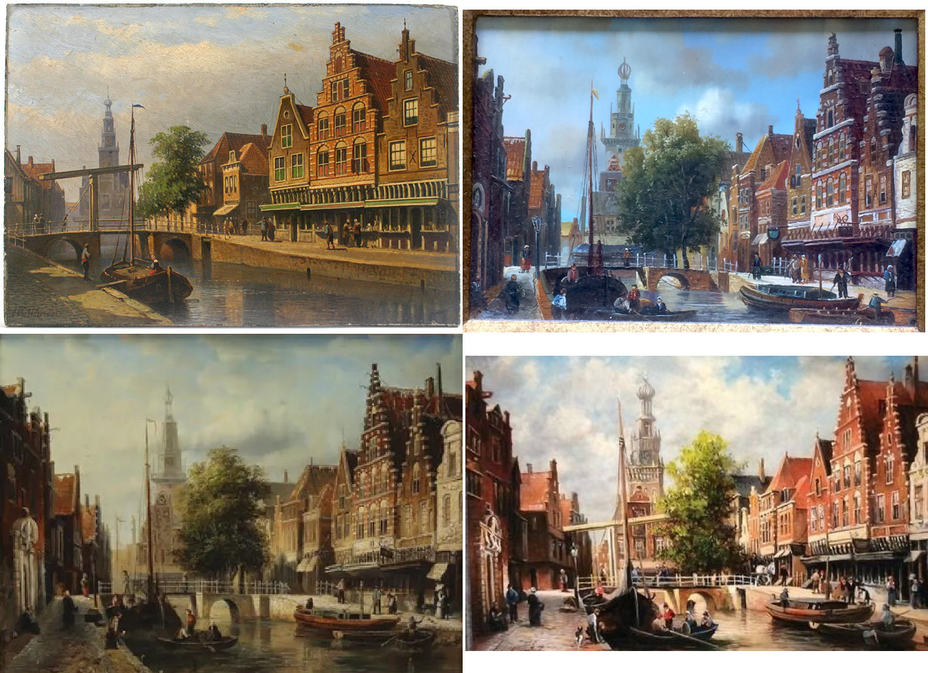 After E. A. Hilverdink – Amsterdam Canal Scene Munttoren Painting on 5”x7” Panel