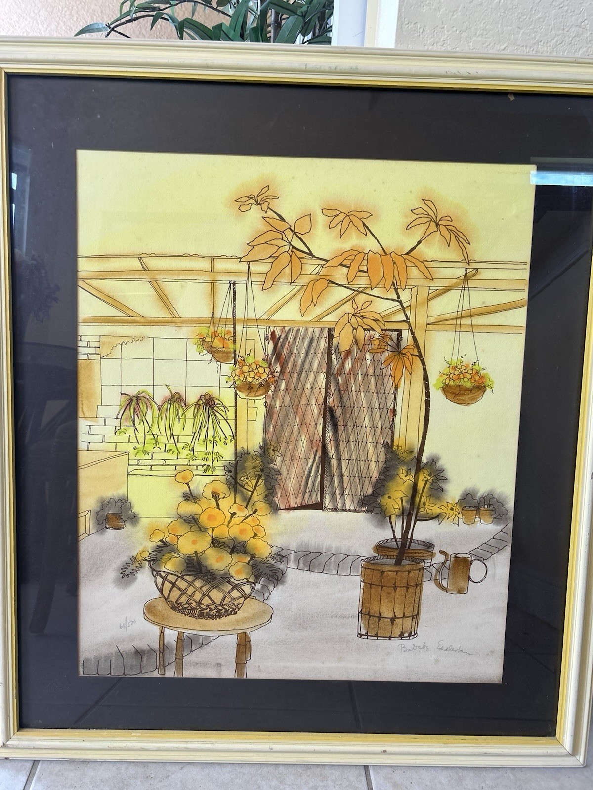 VNTG Babette Eddleston Watercolor Serigraph Hand Tinted In Yellow Frame