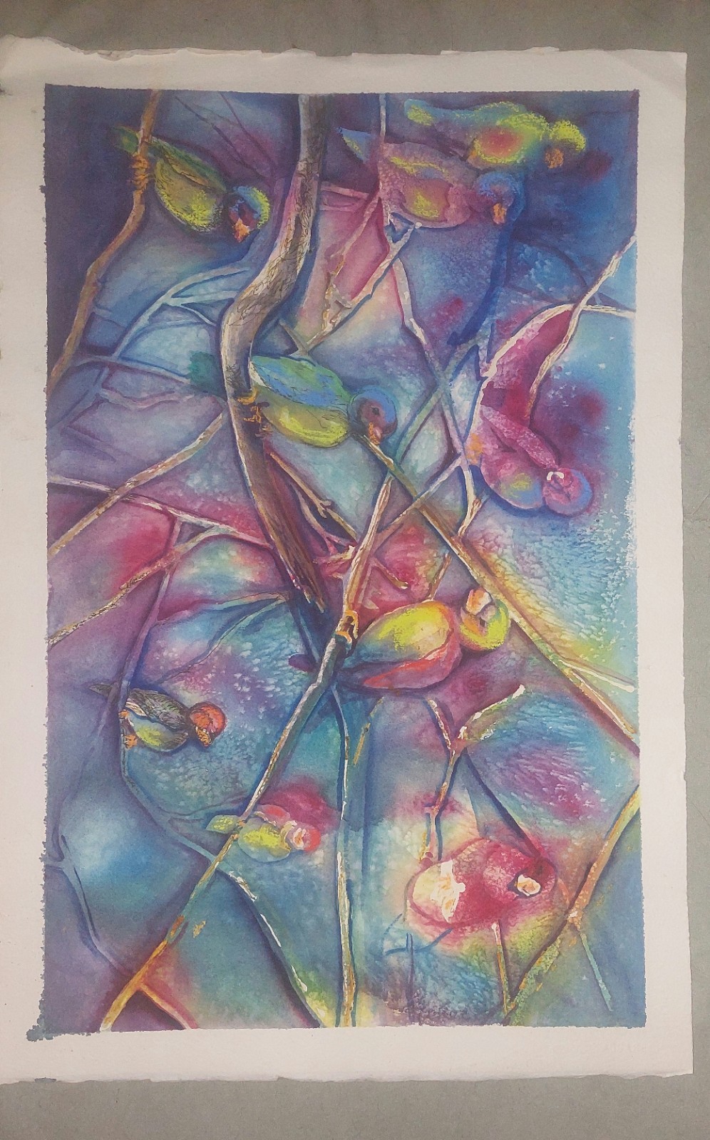 Original Lorikeet Painting In Pastel And Watercolor 13×22