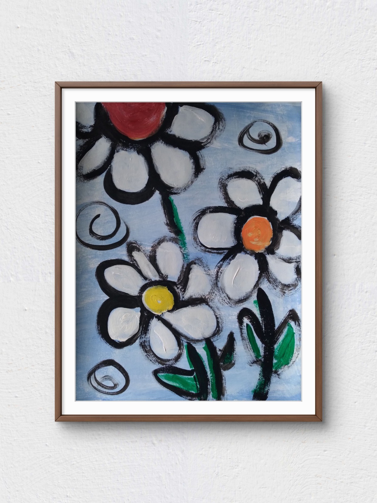 Original Impressionist 9×12 Three Daisies Acrylic Art Signed Colorful Wall Decor