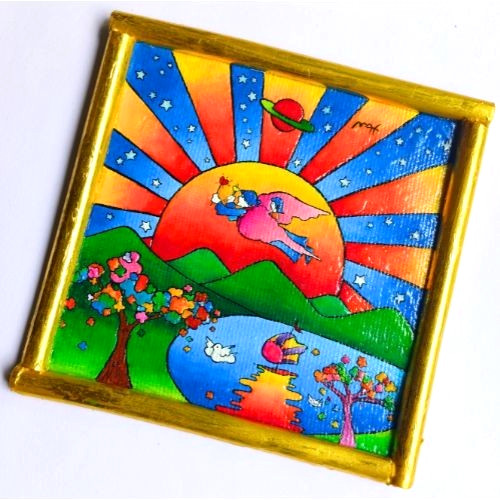 PETER MAX Universal Harmony sign Art UV Radiant Acrylic Canvas Hand Paint Frame