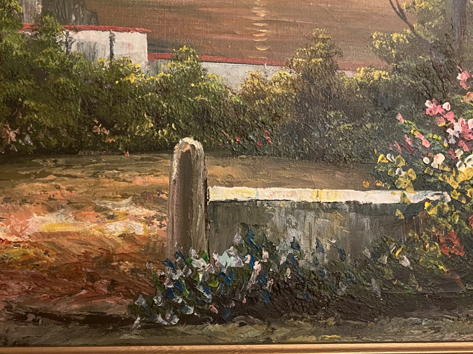 Framed Original oil on canvas signed by Rossini , Coastal Italian Villa 44×31.5”
