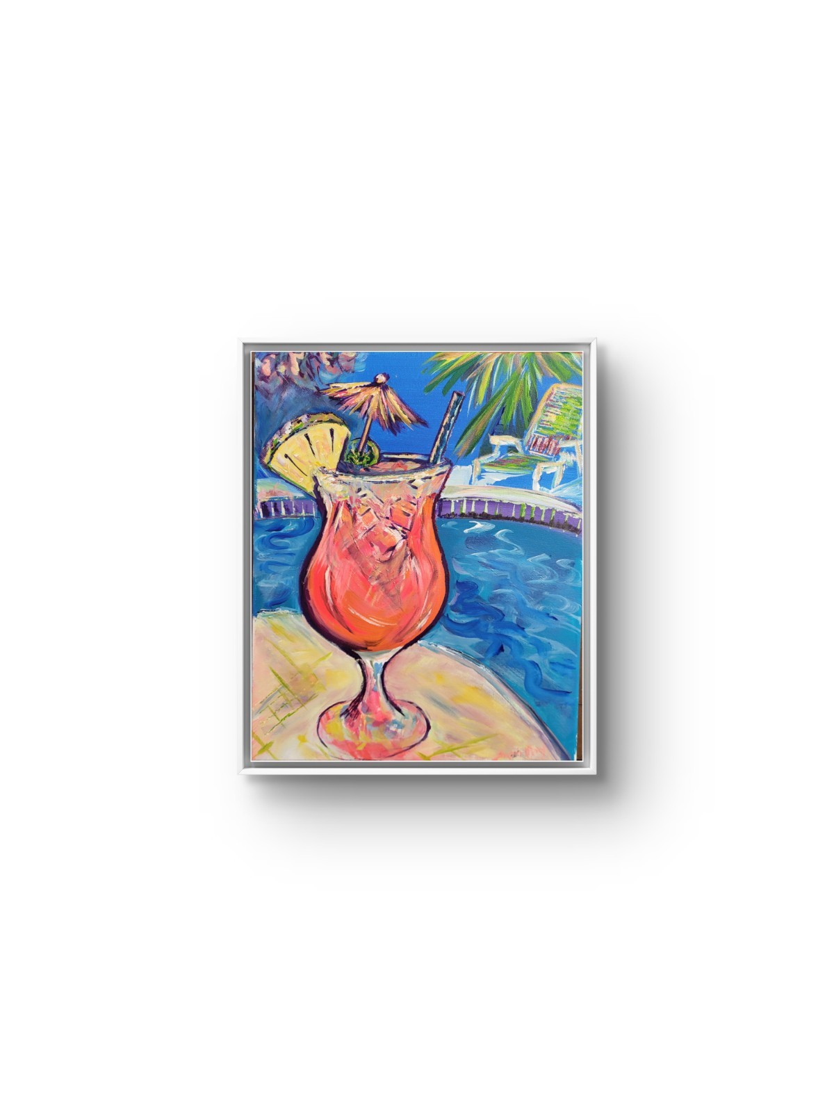 Original Tropical Paradise Poolside Beach Bar Coastal Wall Art 16 X 20