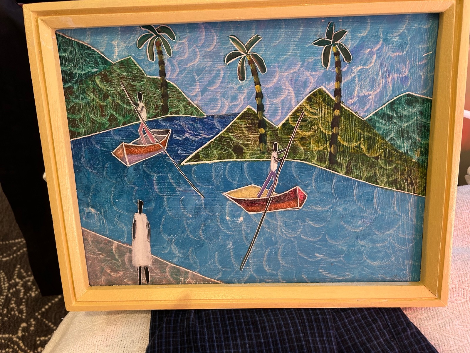 Sale Vintage Haitian Haiti painting on Masonite Board by Joseph Cameau 12x 16
