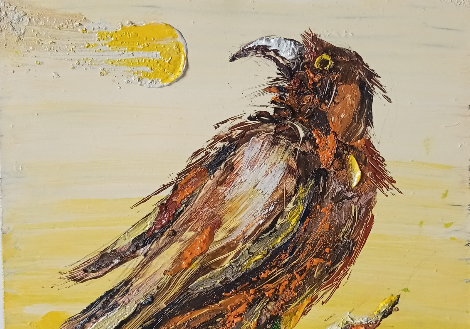 Raven Birds Impasto Painting Original Art Impression Oil Painting 7.8 x 7.8 in