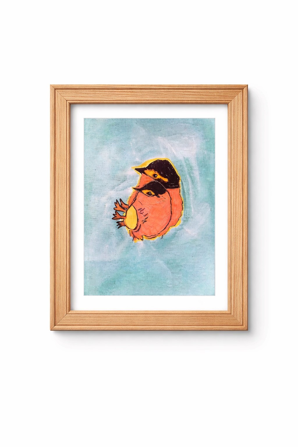 t Nesting Birds Original Painting Folk Art Blue Orange Nursery Wall Art 11×14