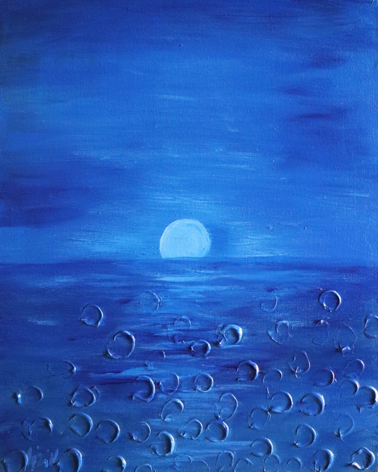 Original Moonlit Water Reflection Painting 16×20 Blue Textured Coastal Art