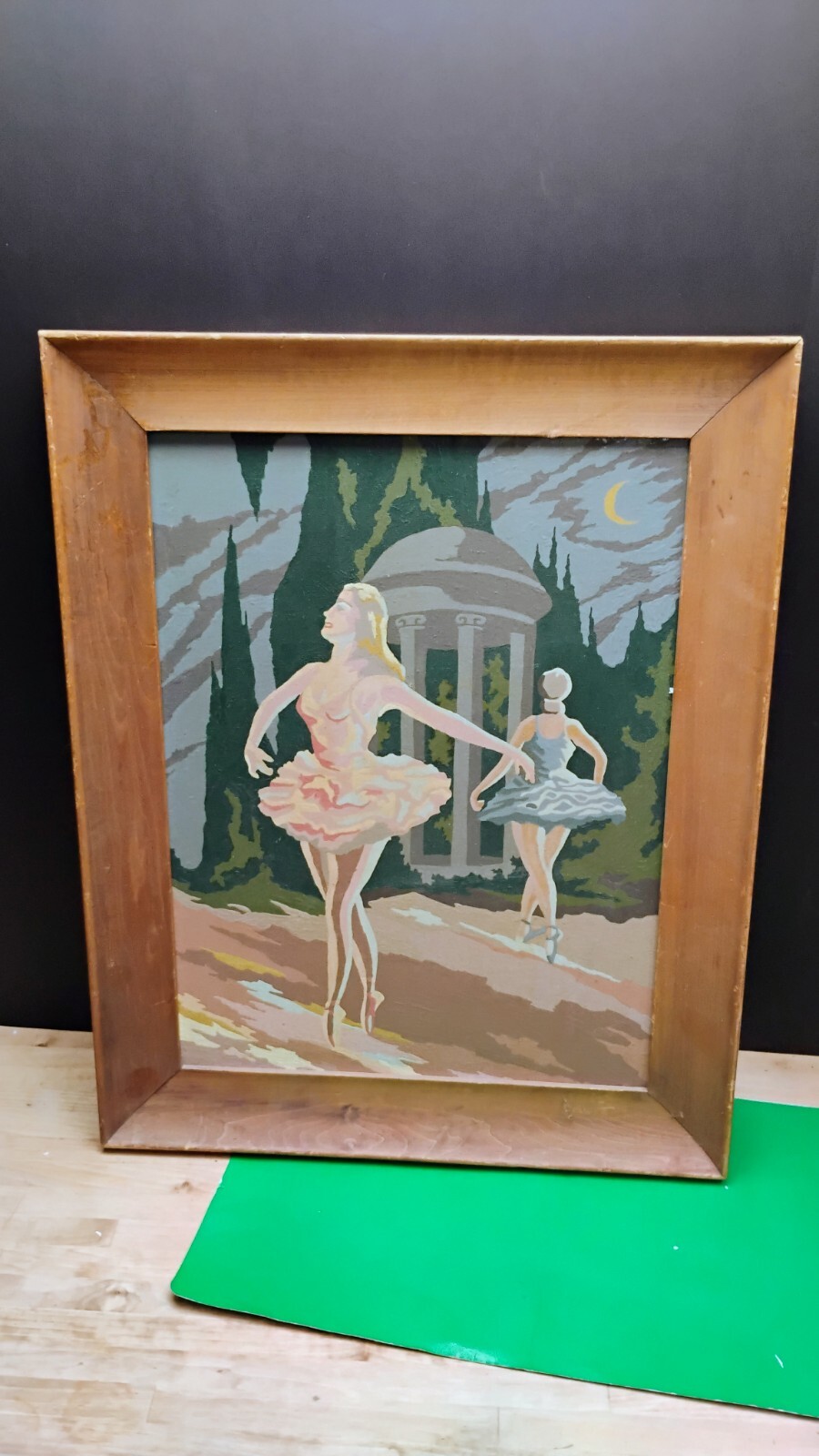 Vtg Paint By Number Moonlight Ballet Dancers Period Frame Painting 19.5″x15.5″