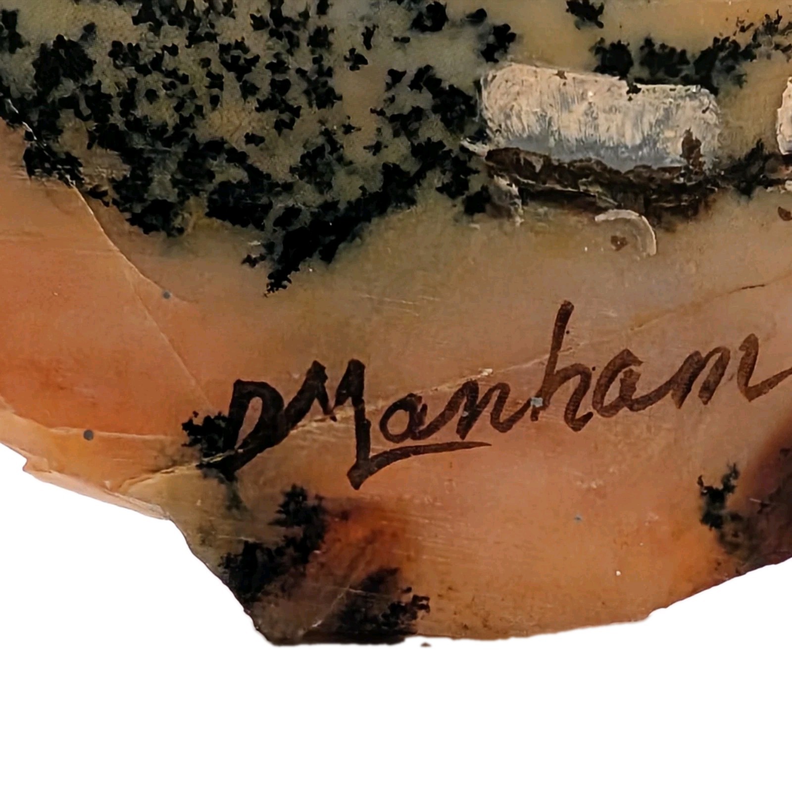Vtg Painting Wagon Train on Dendritic Agate Frontier Western Pioneer D Lanham A+