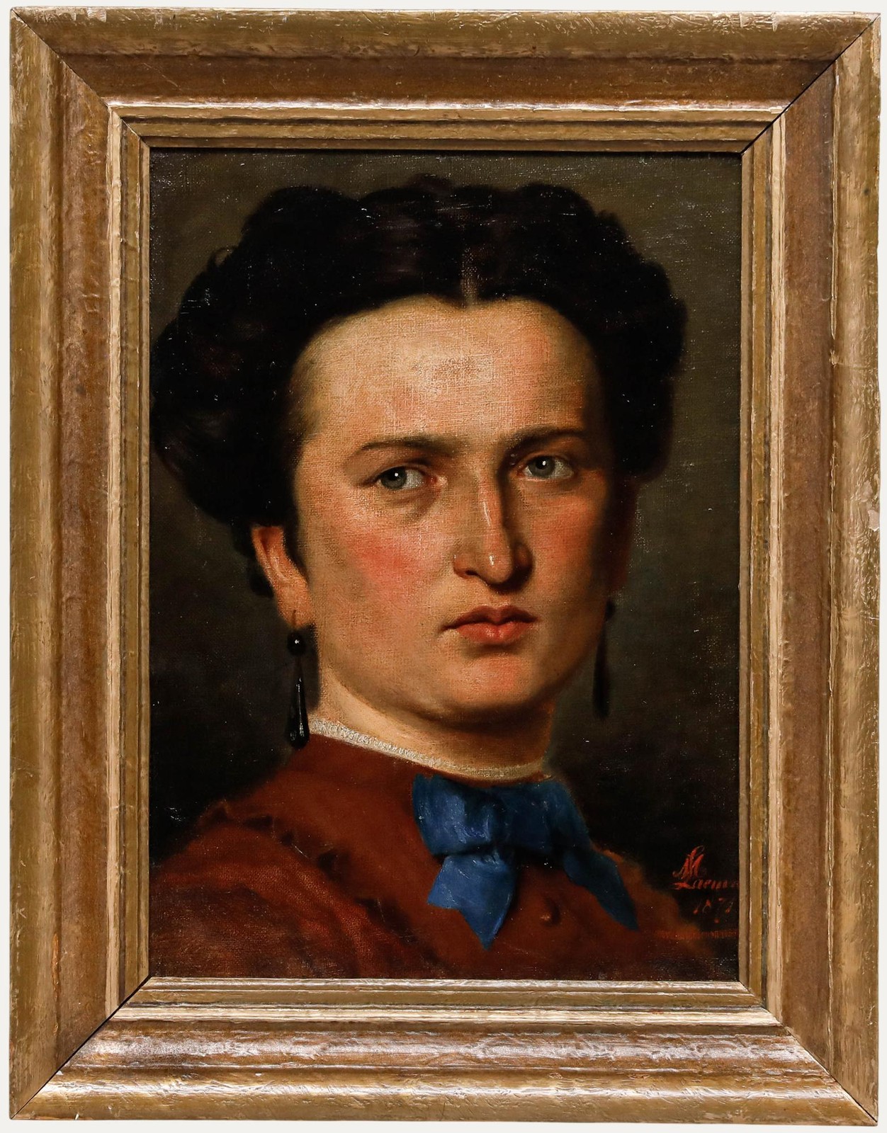 European School Framed 1871 Oil – Lady with the Drop Earrings