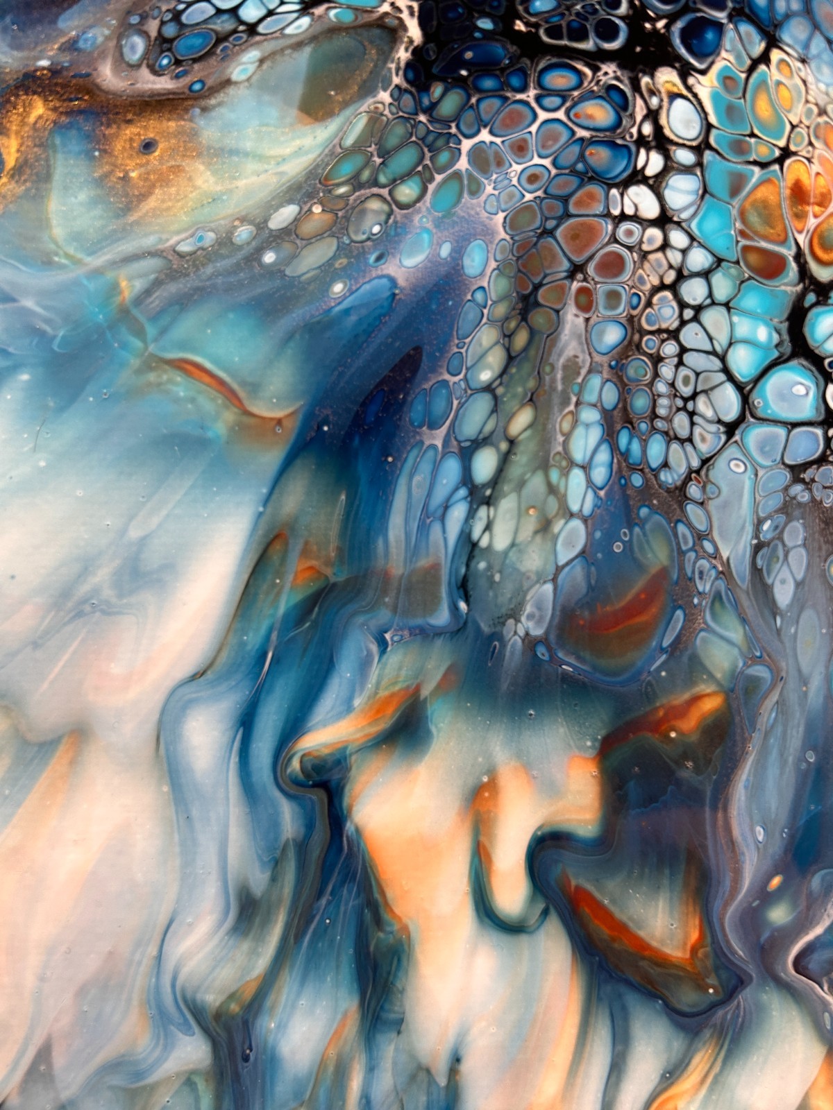 Original Painting On Canvas Fluid Pour blue bloom 9 x 12 x .75