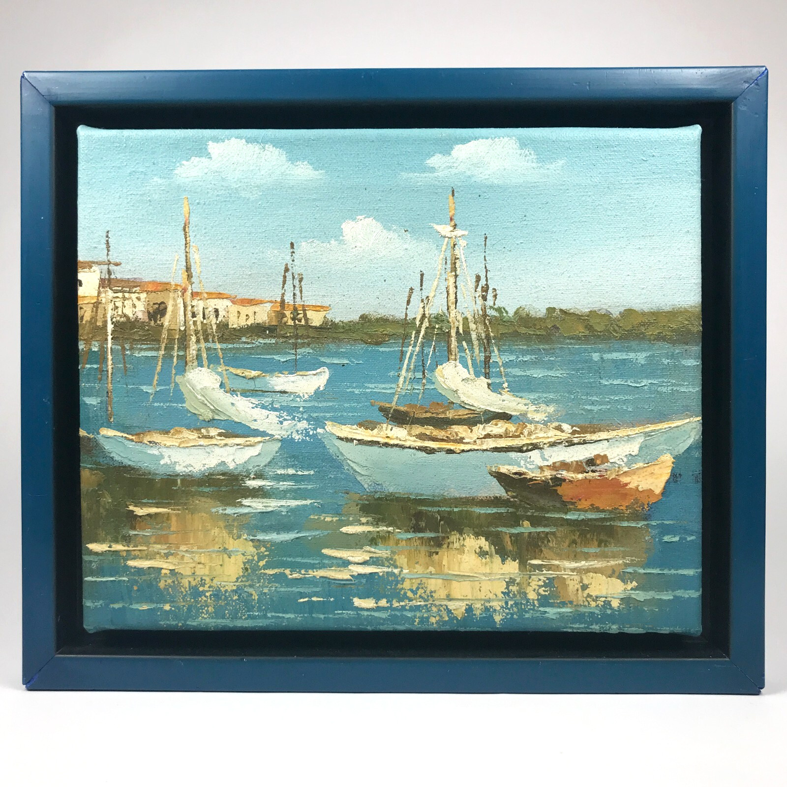 Sailboat Fishing Boats Oil Painting Marine Moored Nautical Impasto Mediterranean