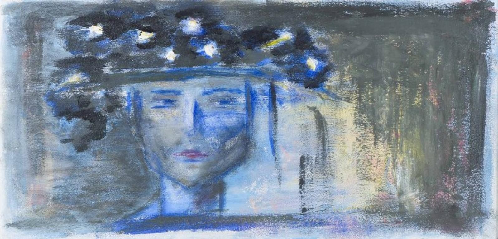 Swedish artist. Oil on canvas. Composition with woman’s face. 1950s/60s