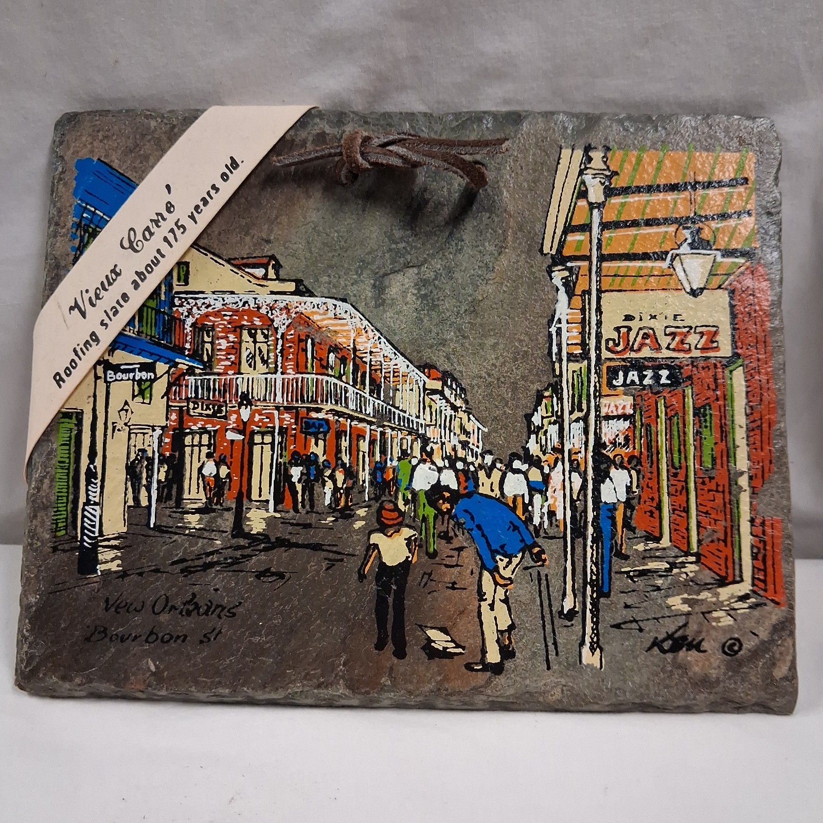 Vieux Carre’ New Orleans Bourbon Street Hand Painted Roofing Slate Tile Jazz