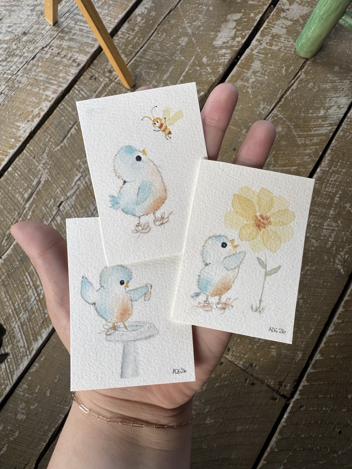 ACEO Original Art Cards 2.5 x 3.5 “Quiet Little Birds” Collection Set Of 3
