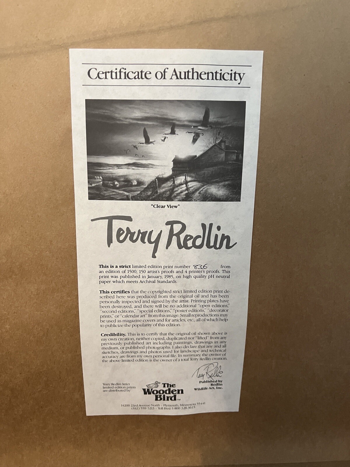 CLEARVIEW Limited Edition Print by Terry Redlin S/N 836/1500 MINT