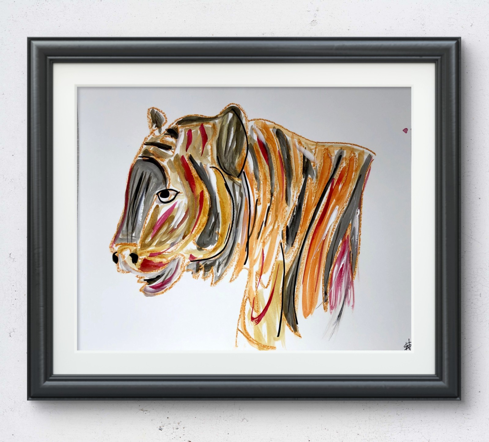 Fierce tiger expressionist modern wall art painting 14X11 Gallery Paper original