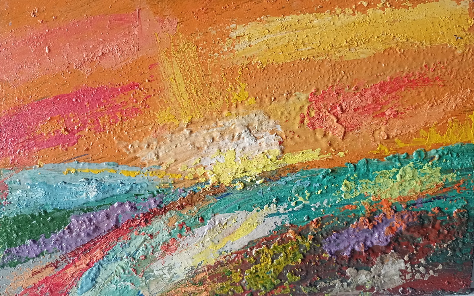 Sunset Impasto Painting Original Art Impression Oil Painting 5.5 x 8.6 in
