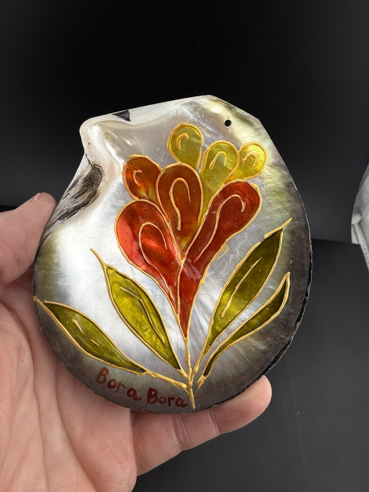 Vintage Clam Shell Painting Bora Bora Flower Flora