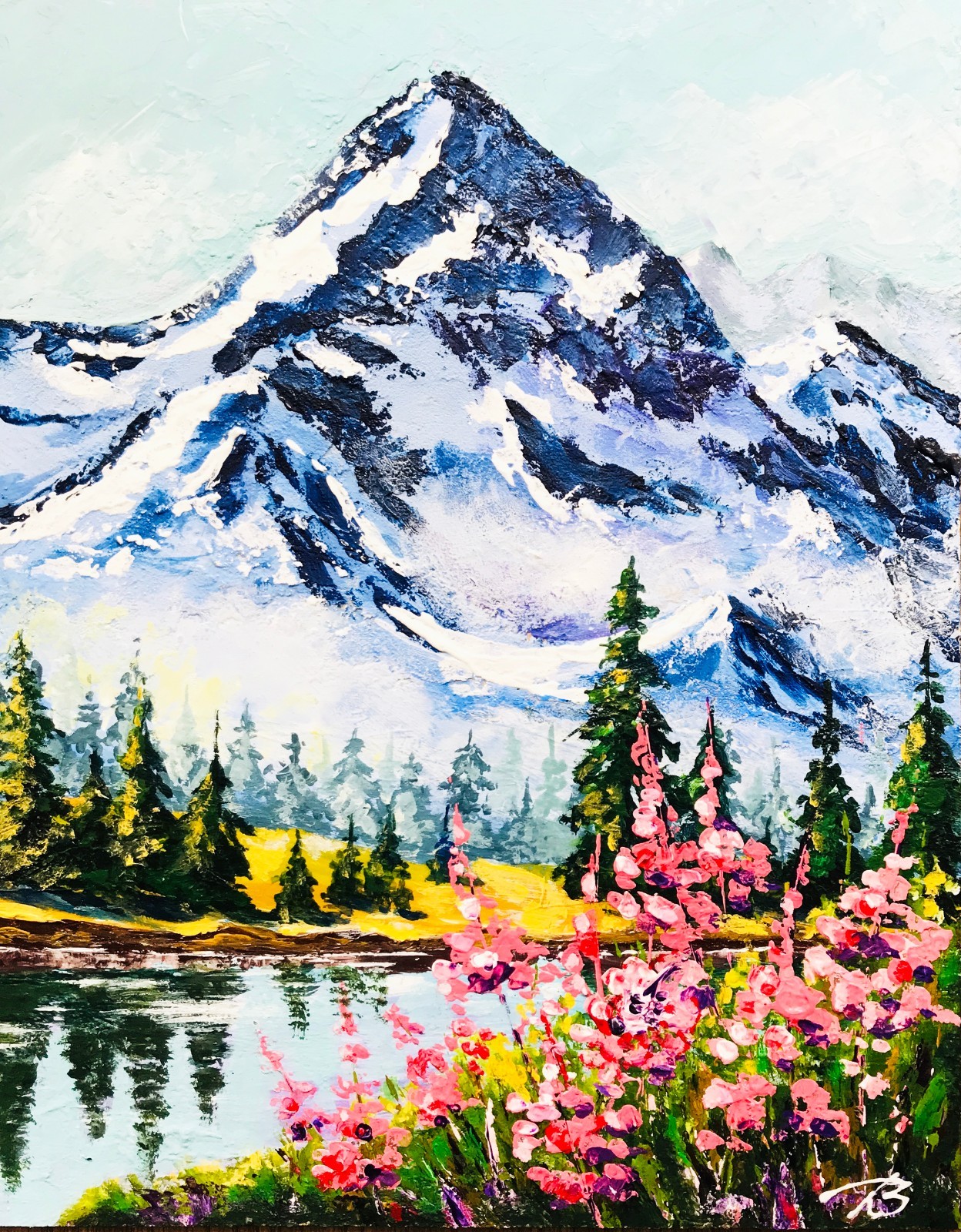 Colorado Rockies Mountain Lake Painting – Original Acrylic Landscape 12×9″