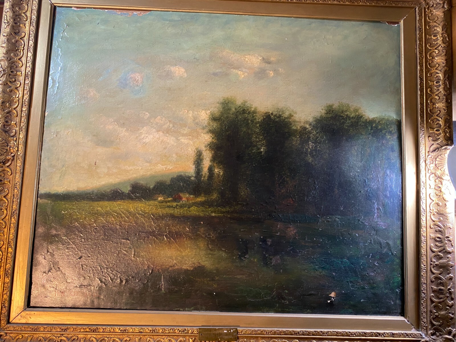 After Hudson Mindell Kitchell “Nocturne Landscape Scene” Oil Painting – Framed
