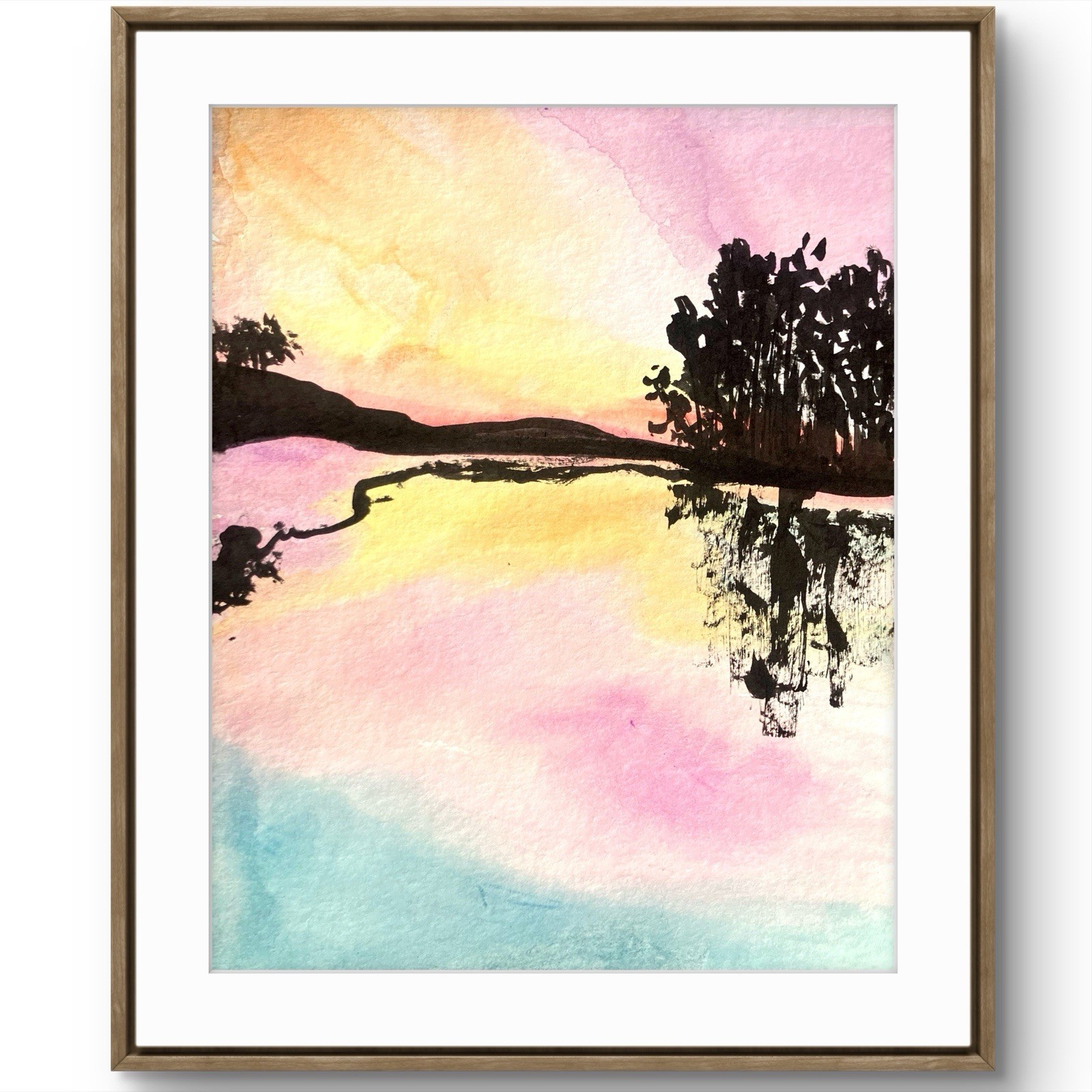 TITA PAINTZ Colorful Watercolor Lake Landscape Original Painting 9×12 Wall Art