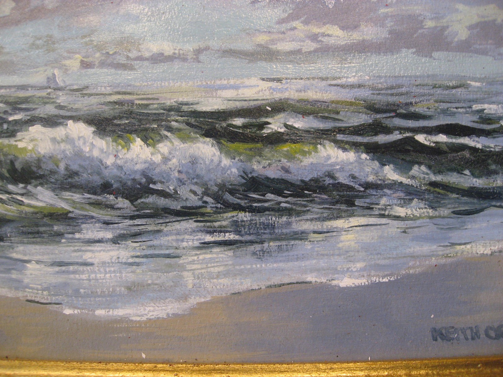 Keith Oehmig Painting Titled “Small Point Beach” Oil on Board Framed