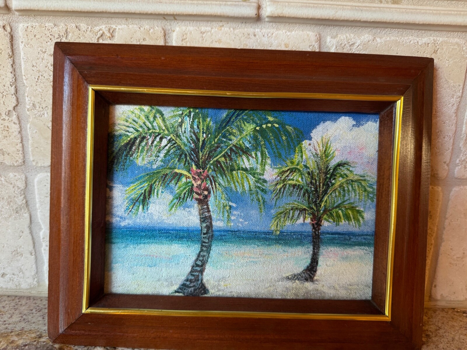 Small Oil Painting Tropical Palm Scene Signed on back 2007 Framed 10″ x 8″