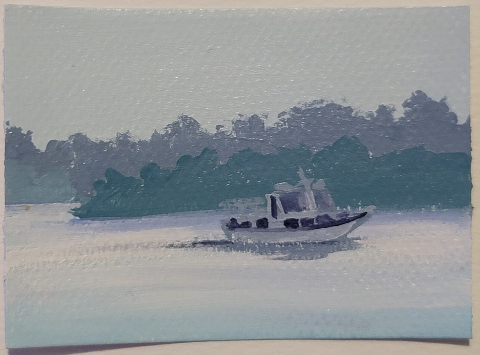 ACEO Original, Abstract Seascape Boat in the Sea, Mini Art Painting, Nature