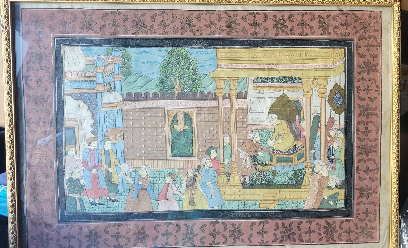 Exceptional minute depicting Mughal Princely Court 14 By 21 Inches Framed