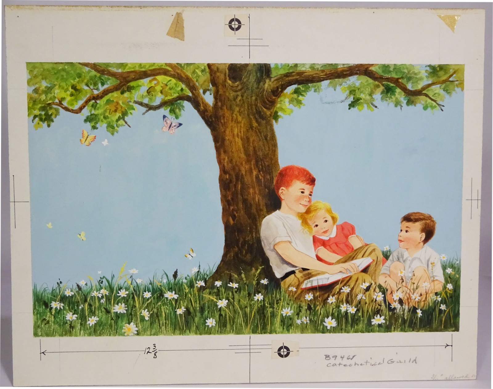 50s ORIGINAL Book ILLUSTRATION ART-Catechetical Guild-CHILDREN UNDER A TREE