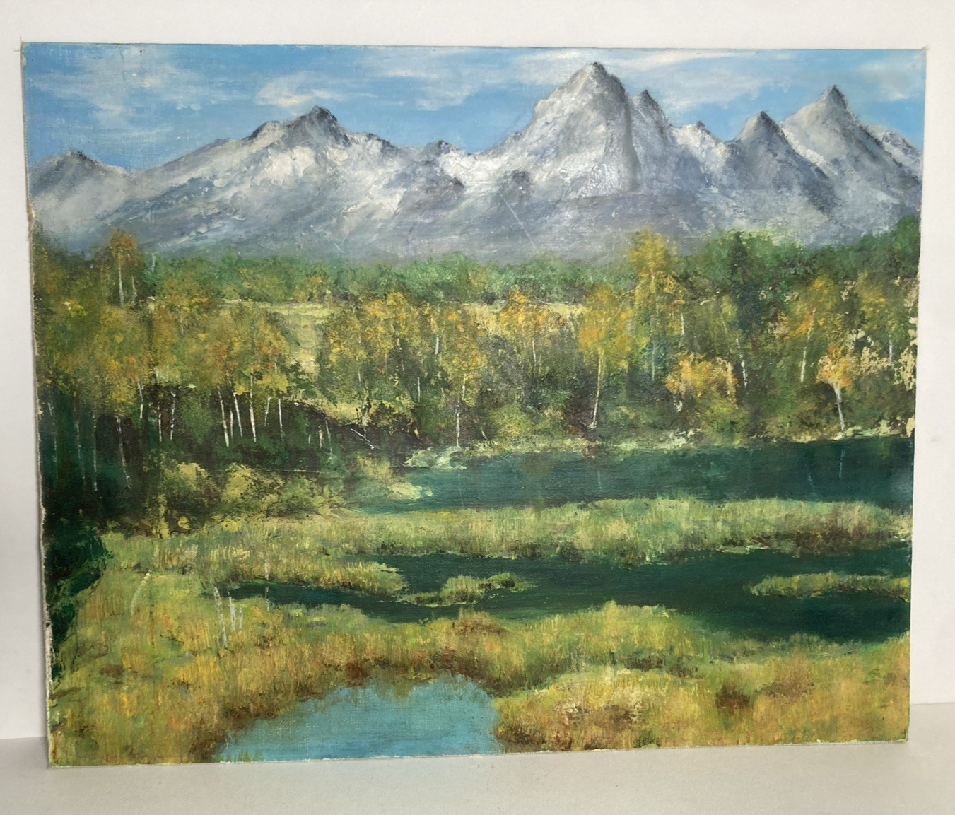 Vintage Original Oil Painting Old Impressionist Mountain Forest Trees Landscape