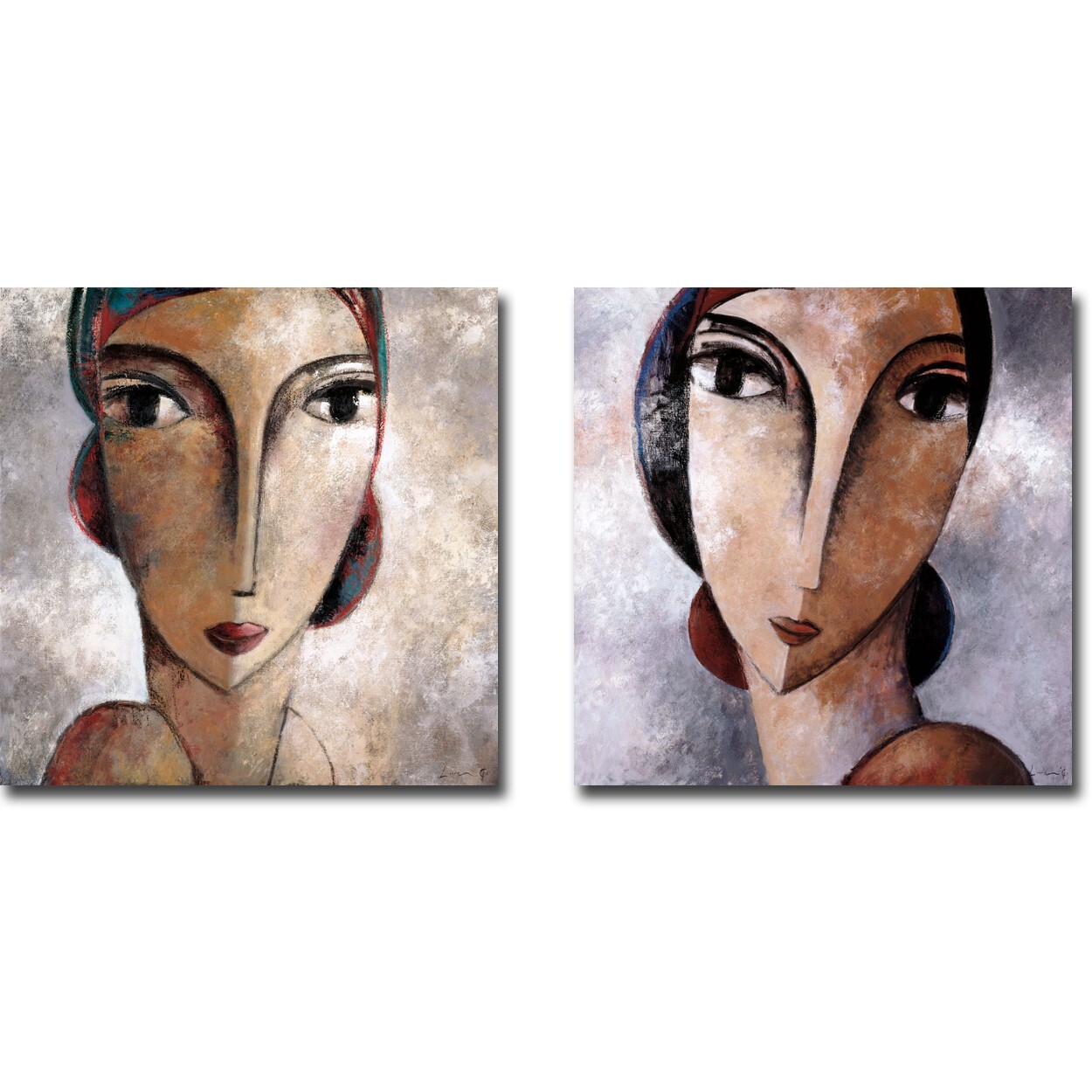Woman’s Face & Face on Grey by Lourenco 2-pc Gallery Wrap Canvas Set (18×18 ea.)