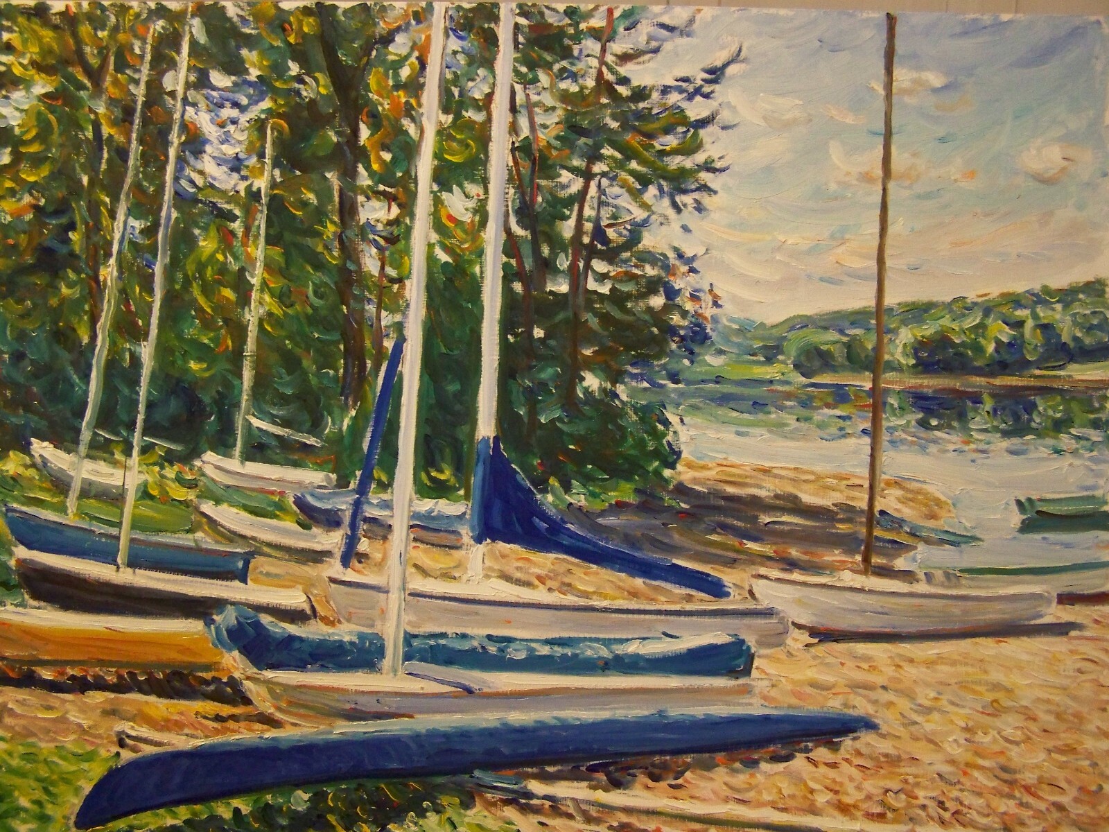 ORIG PAINTING ABSTRACT IMPRESSIONISM MCM OIL PA ARTIST E. JORDAN – MAINE SAILING