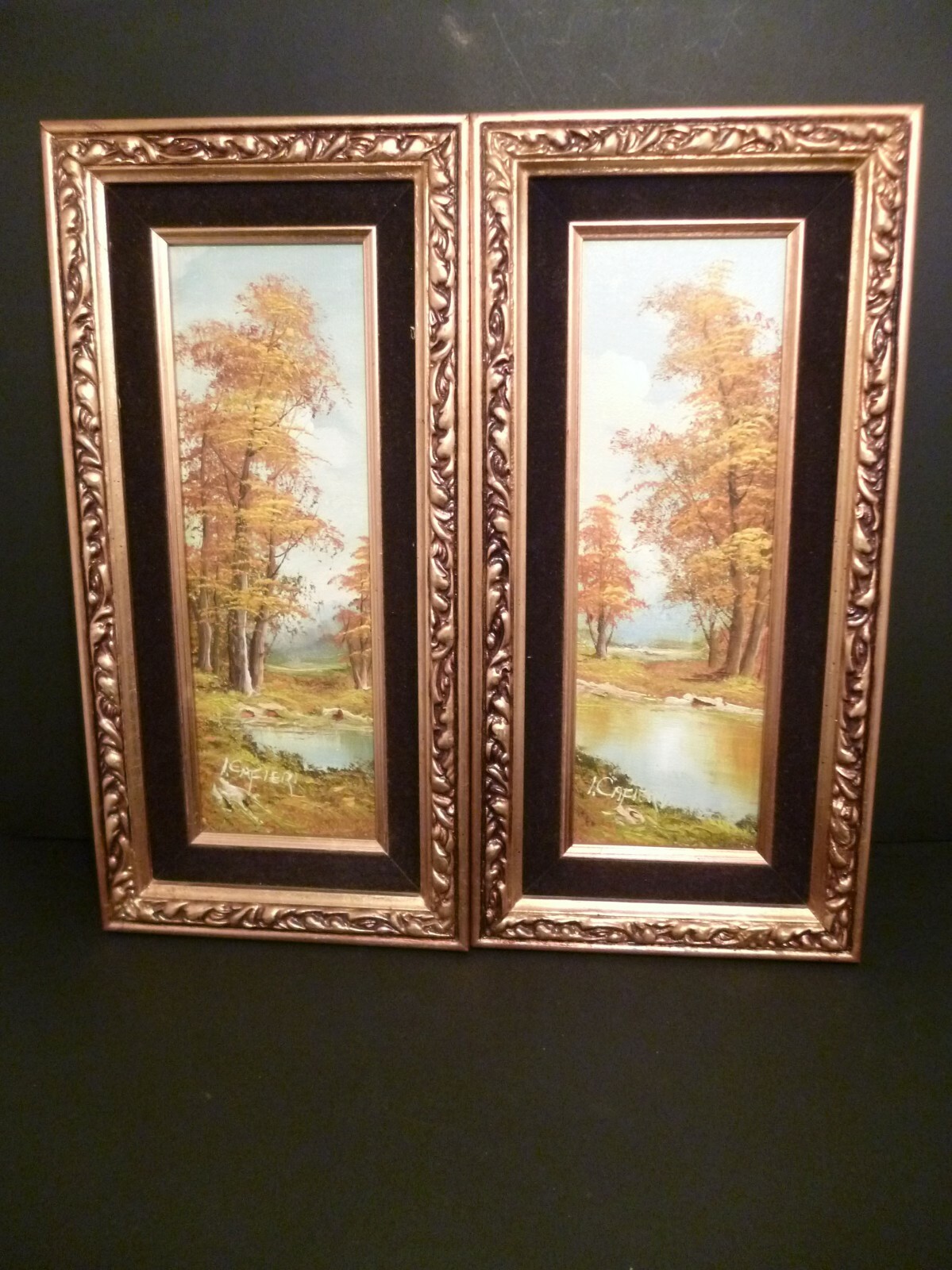 2 Original Oil Paintings on Board Landscape w/Trees River by Artist Framed 2237