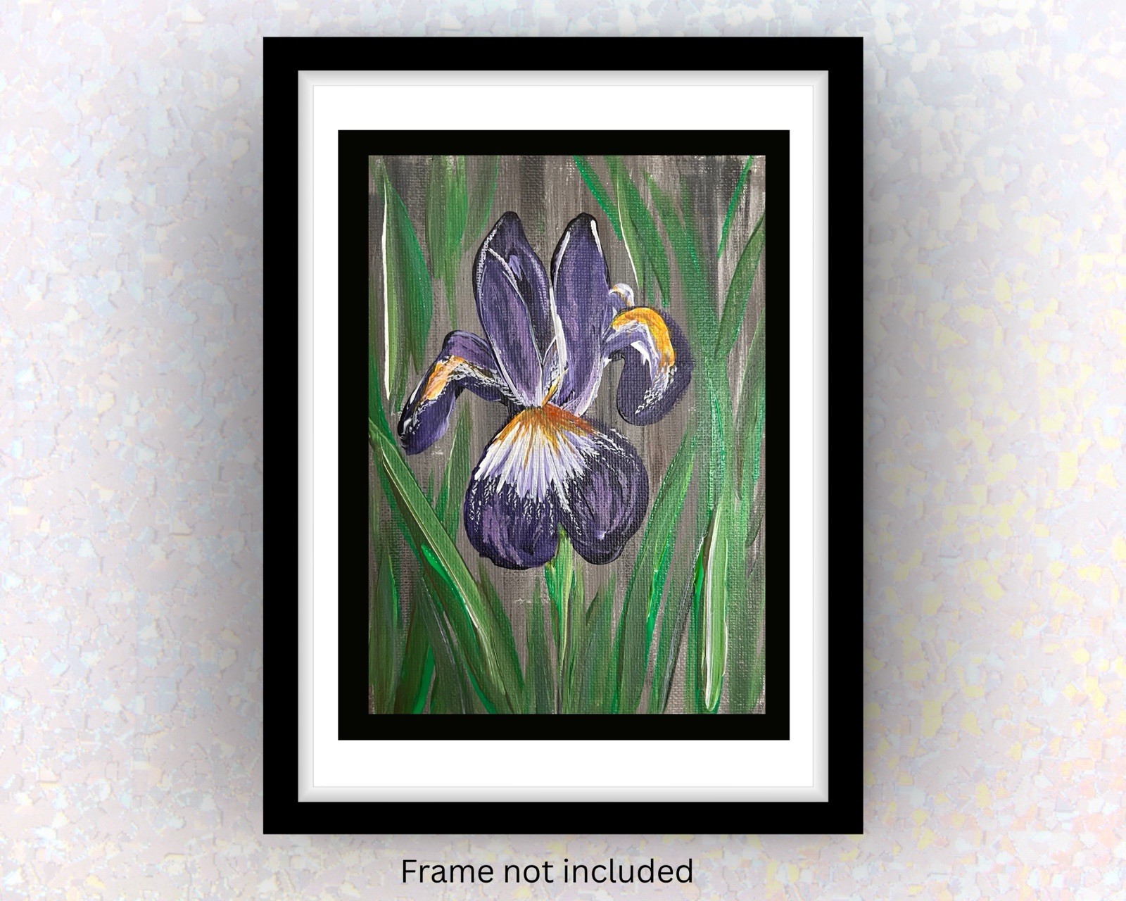 Purple Iris Flower VLP Hand Painted Floral Art Acrylic 5×7” Canvas Panel OOAK