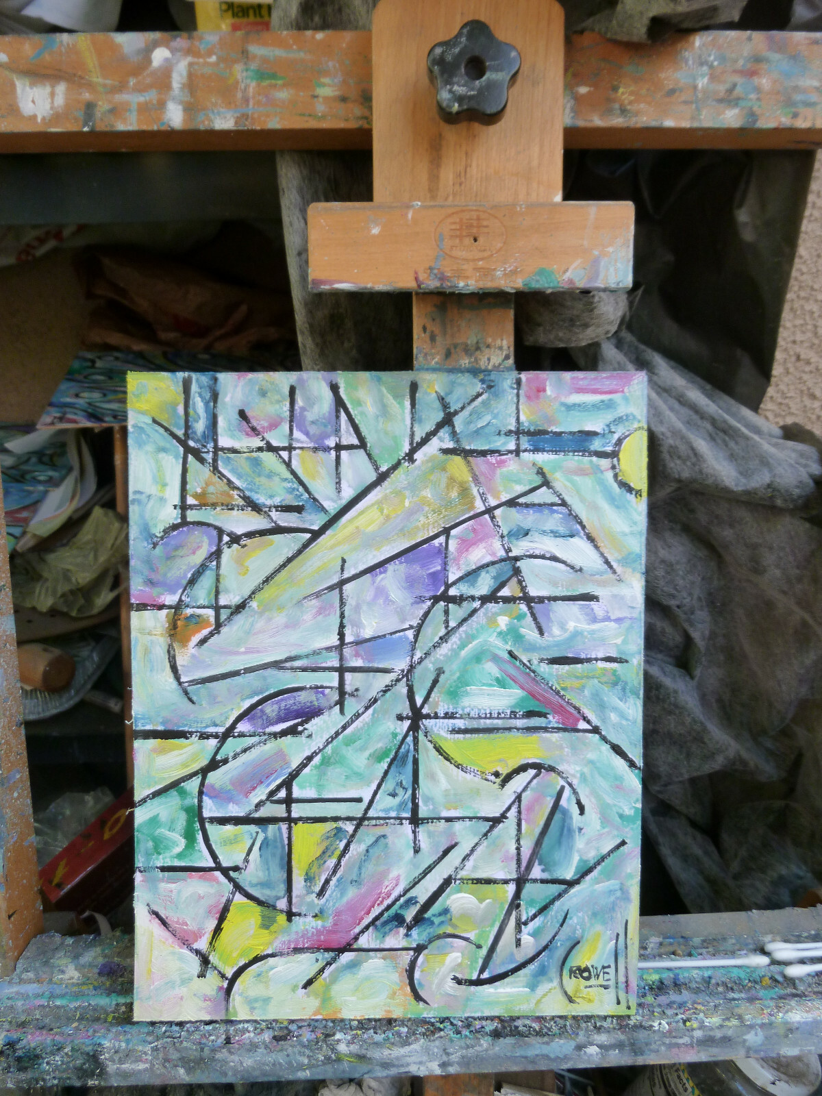 OLD STALE BREAD abstract NEW original 8×10 wood oil painting signed Crowell