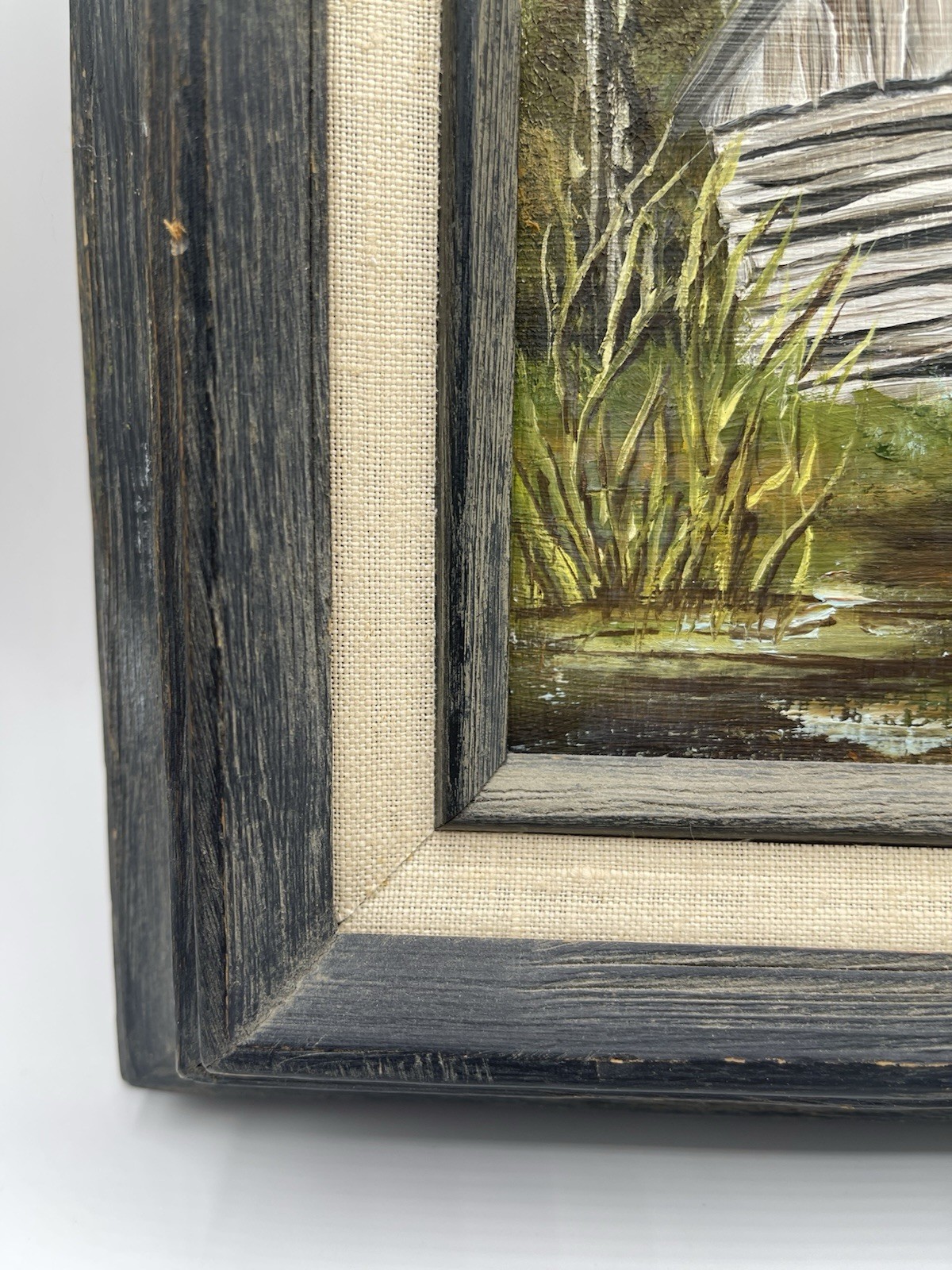 Vintage Original Oil On Wood Rustic Barn Foliage Signed HAVILL Framed Painting