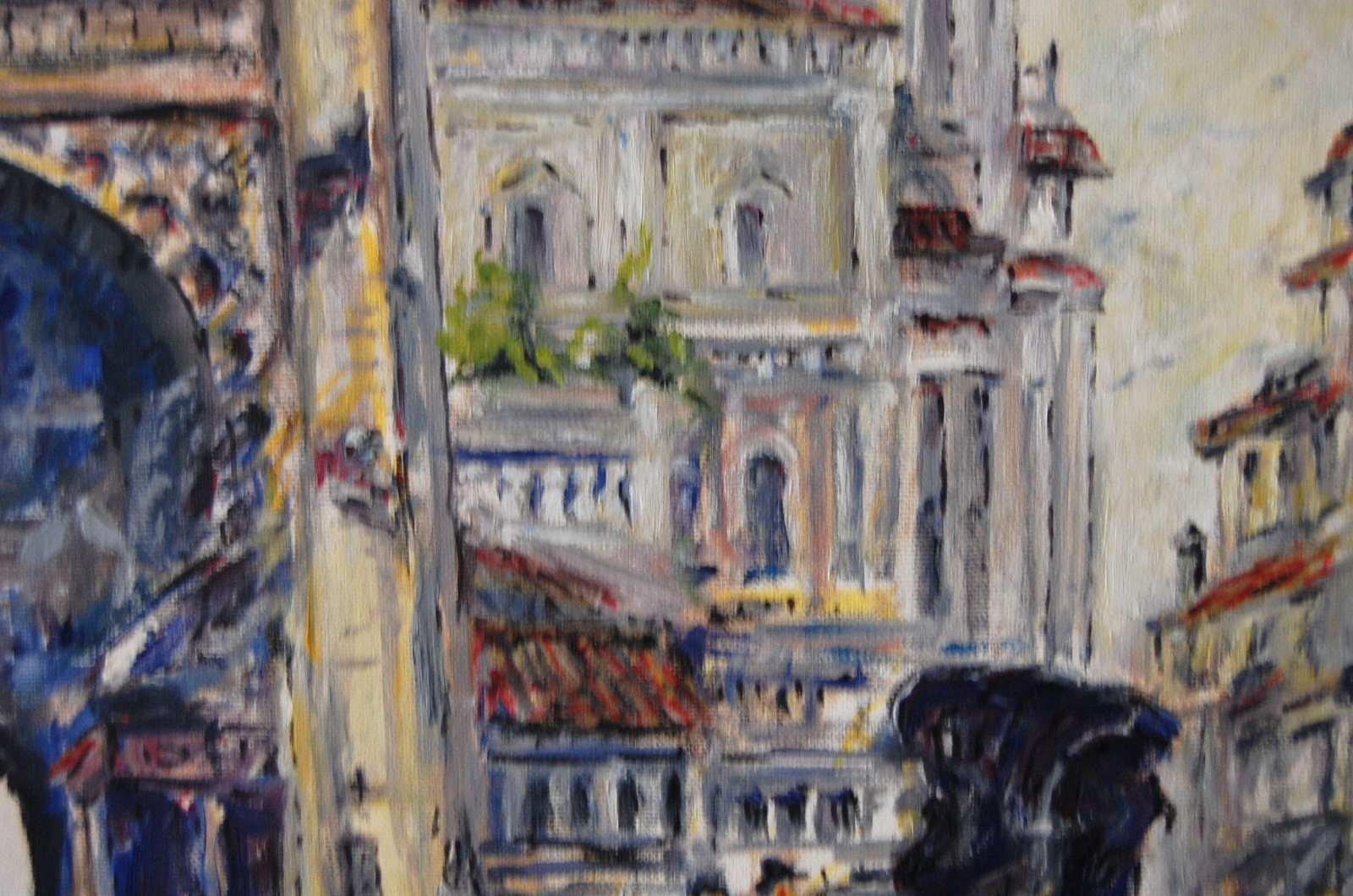 FRAMED ORIGINAL STREET SCENE OIL OF 1800’S CORDOBA, SPAIN ARTIST: HECTO VIDAL