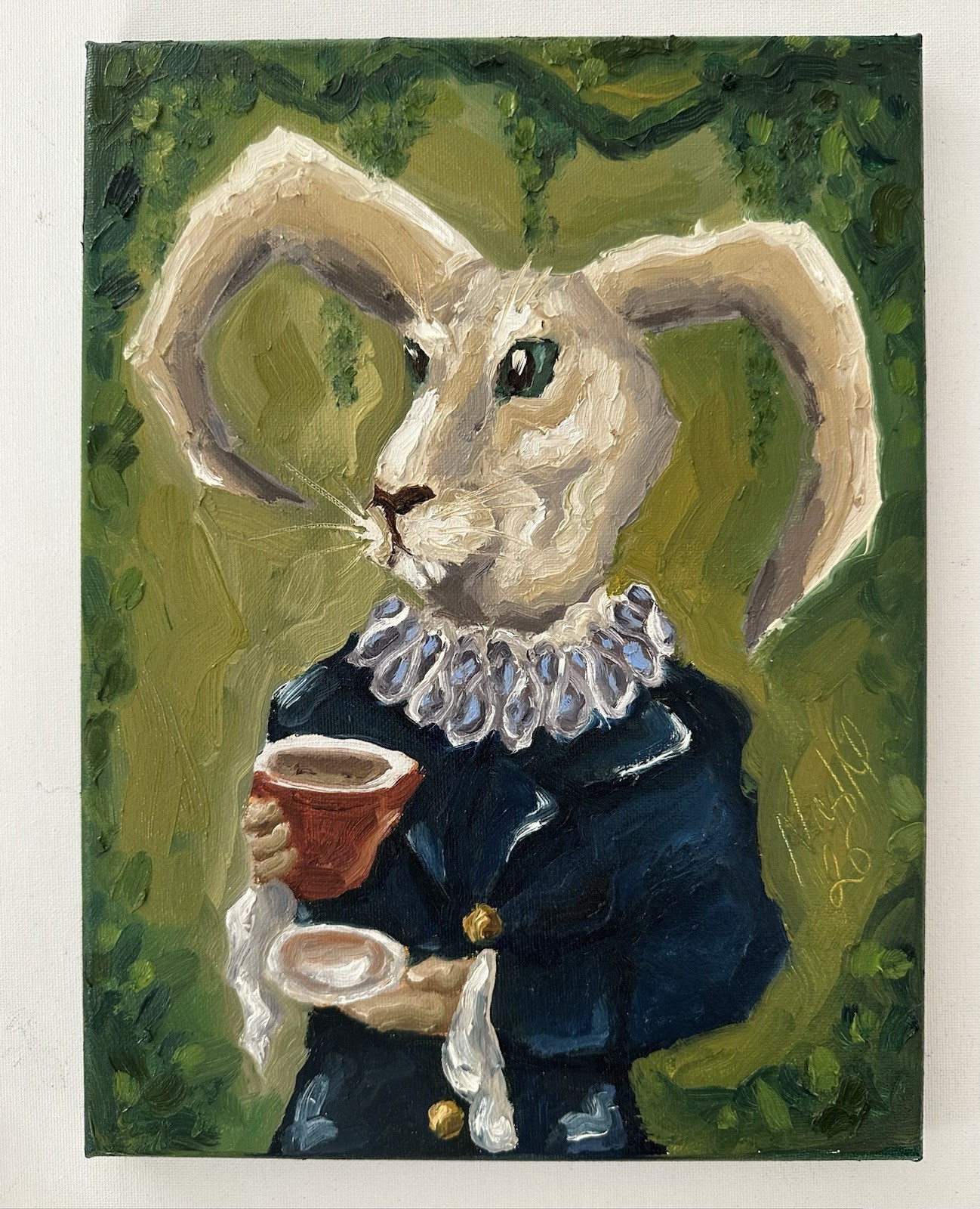 Alice in Wonderland White Rabbit Original Contemporary Oil Painting Signed