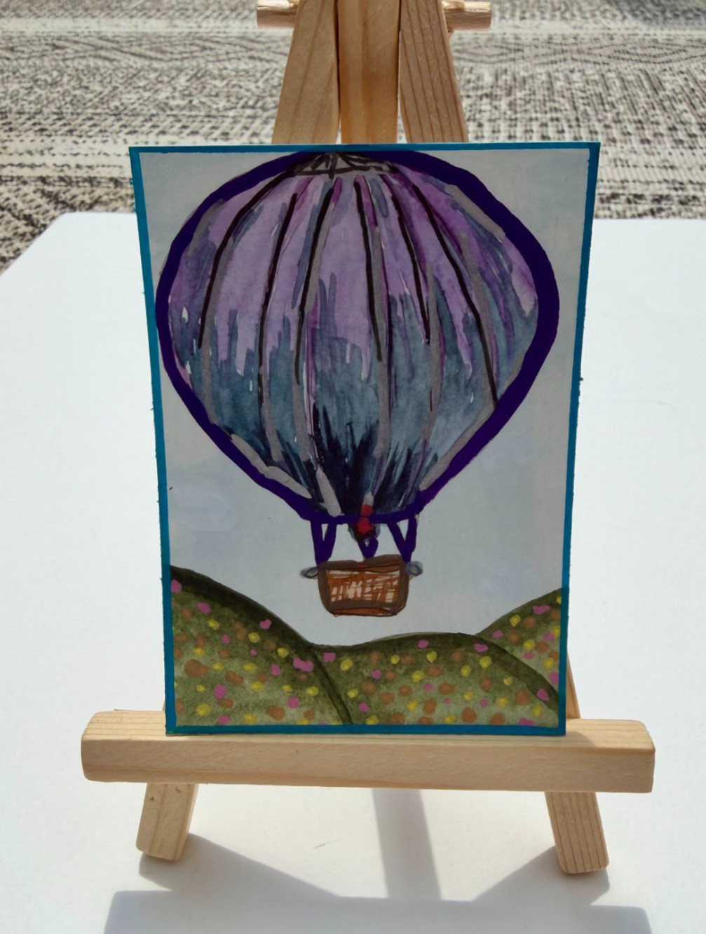 Original ACEO PaletteandPage Watercolor Hot Air Balloon Floral Landscape Flying