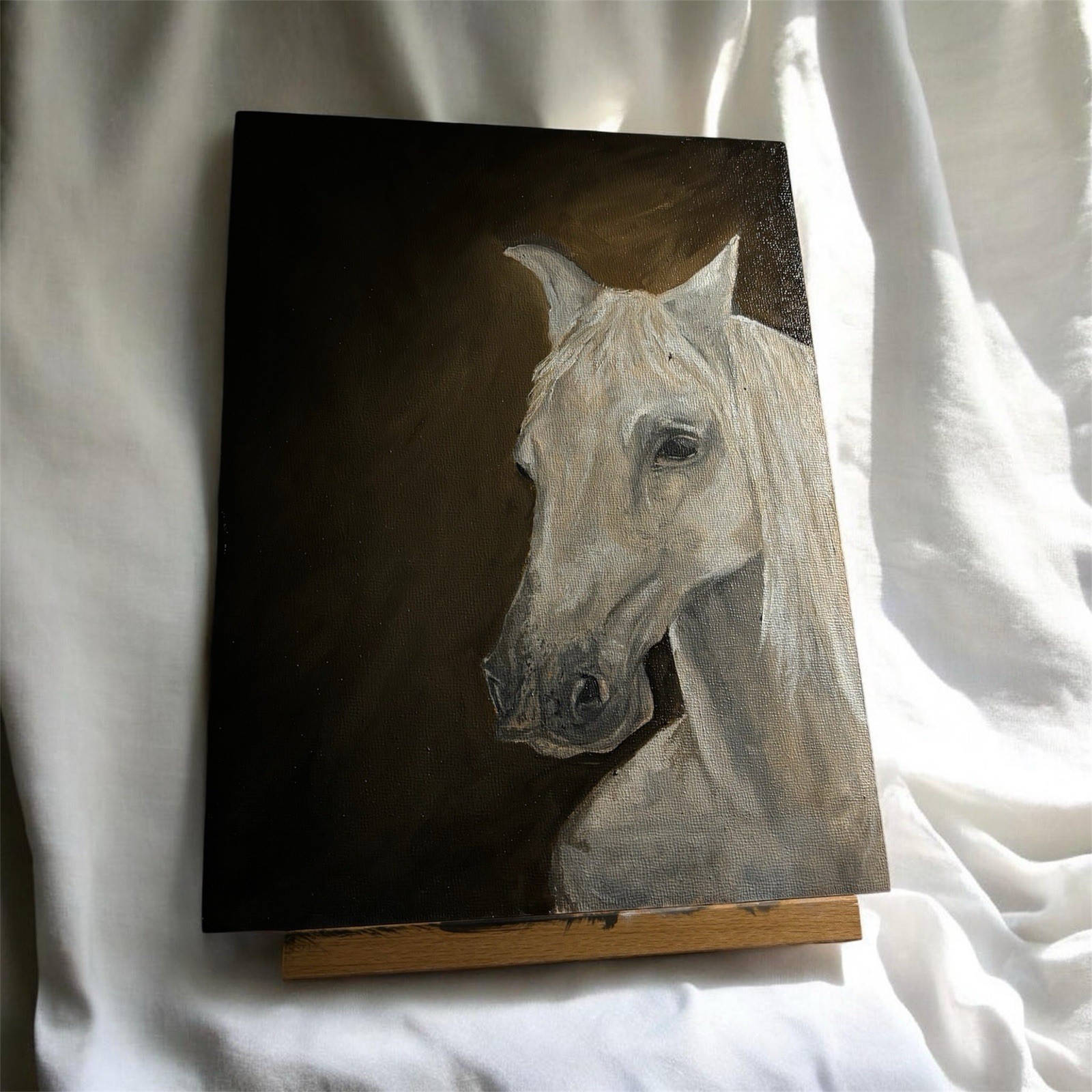 Santa Maria Original Oil Painting White Horse Portrait Equestrian Art Canvas