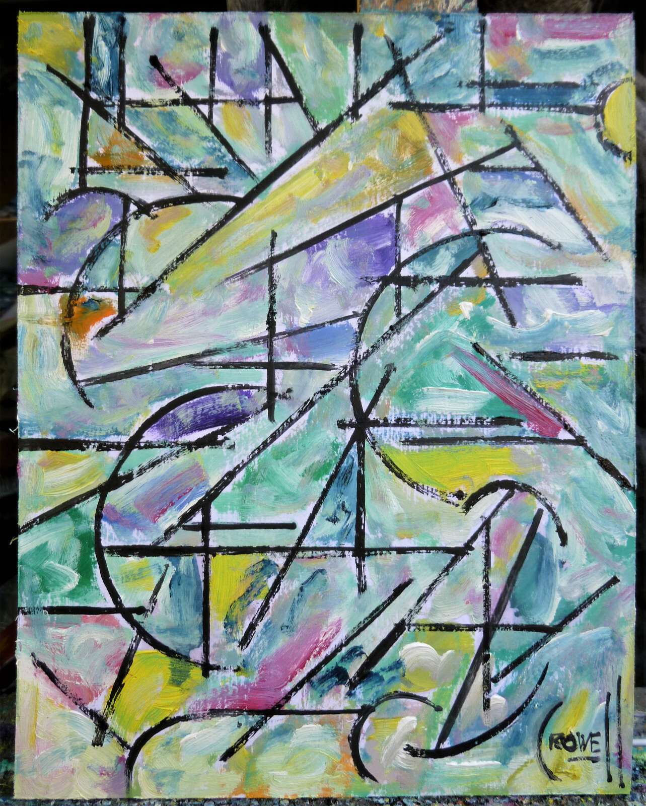 OLD STALE BREAD abstract NEW original 8×10 wood oil painting signed Crowell
