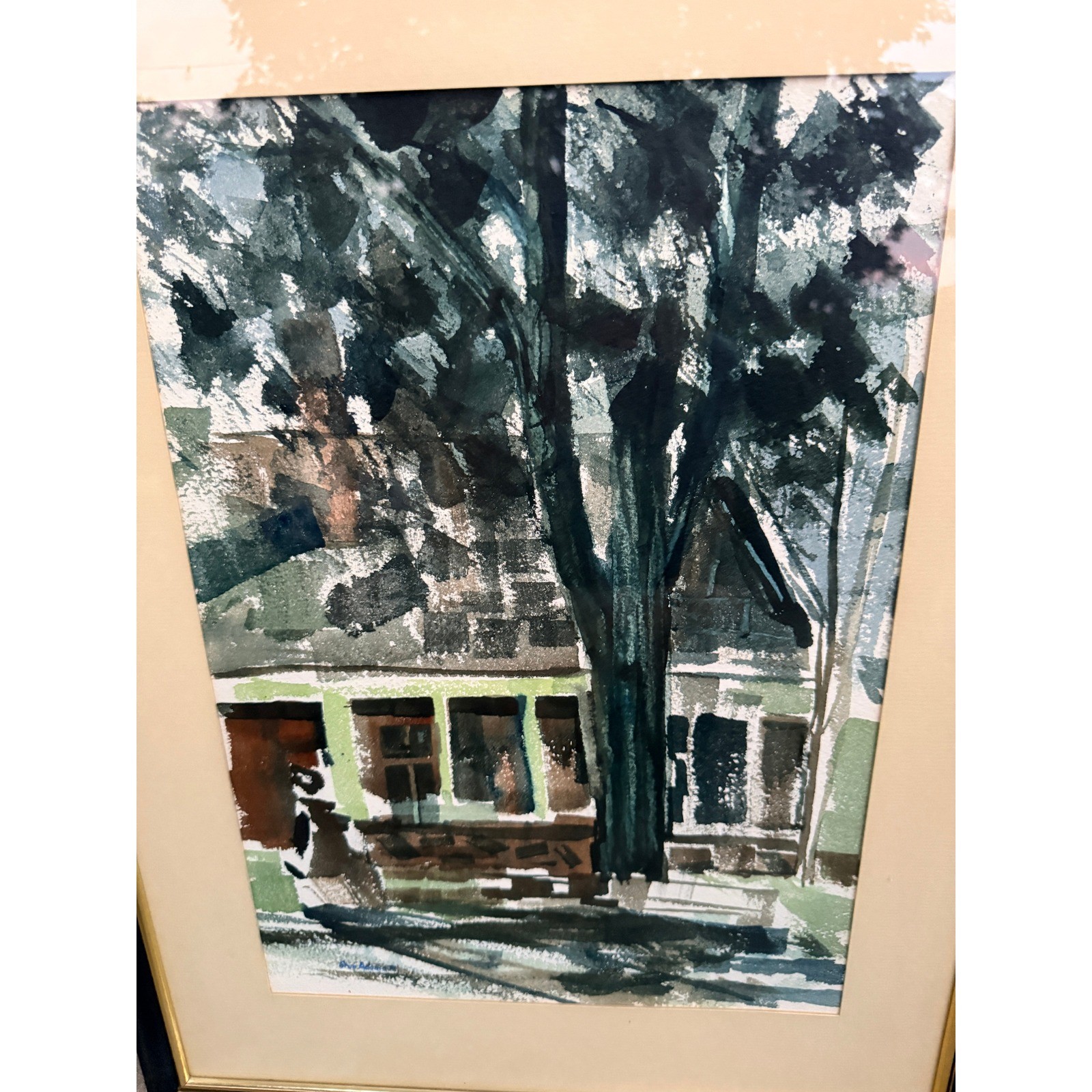 Stan Adams 1971 Original Watercolor Painting Framed Signed Landscape House Art